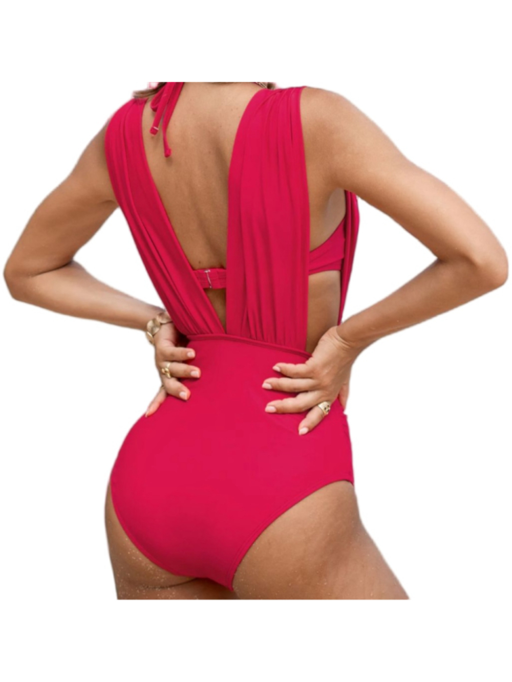Cupshe One Piece Swimsuit Womens M Cherry Red Plunge Ruched Tummy Control - Picture 2 of 11
